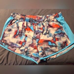 Under Armour Multicolor Abstract Print Athletic Shorts with Light Blue Trim